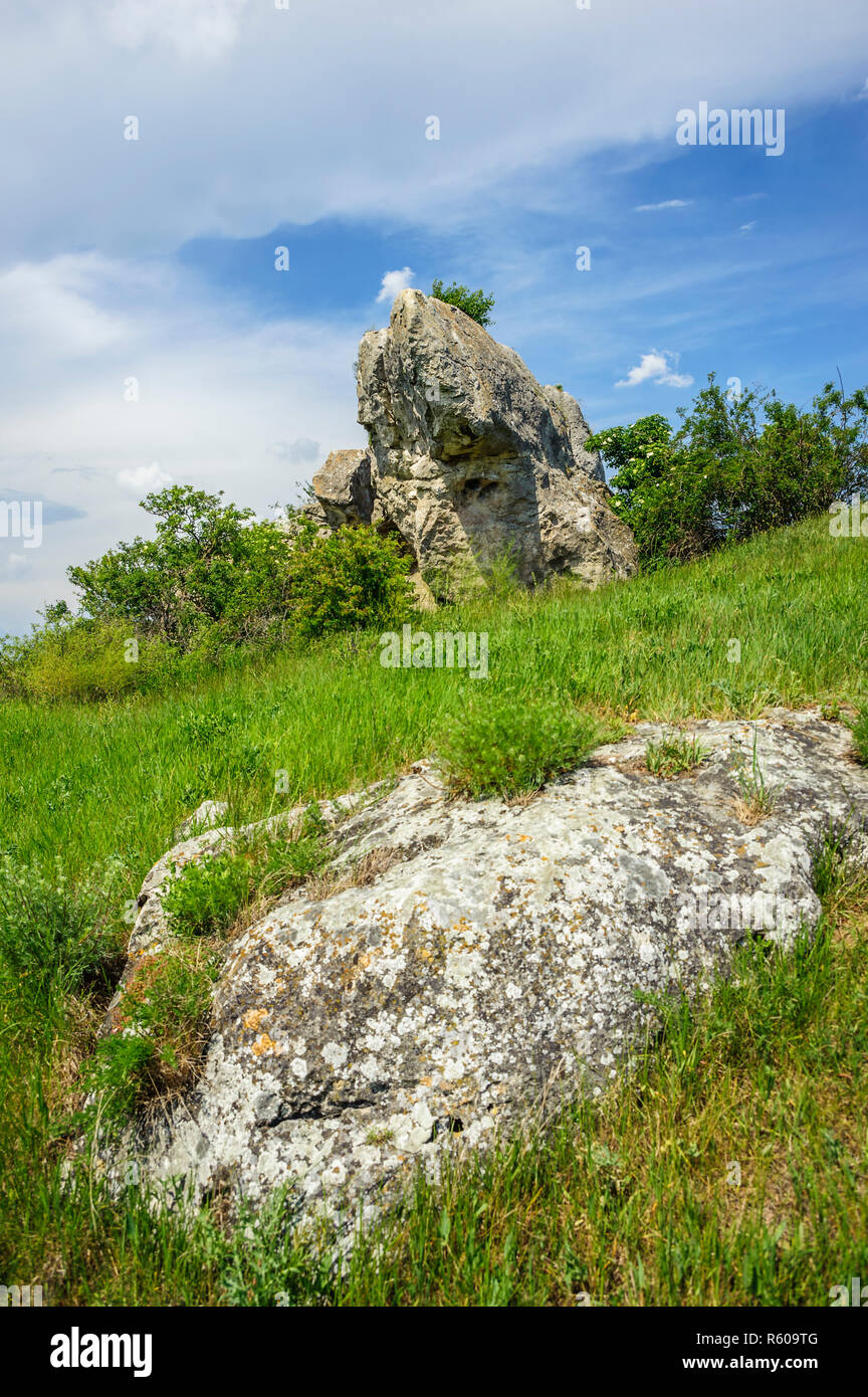 rocks in the meadow in burgenland Stock Photo