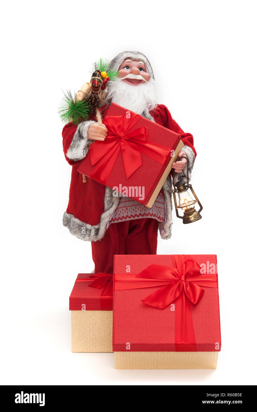 Santa Claus with gift box isolated on white background. Christmas and ...