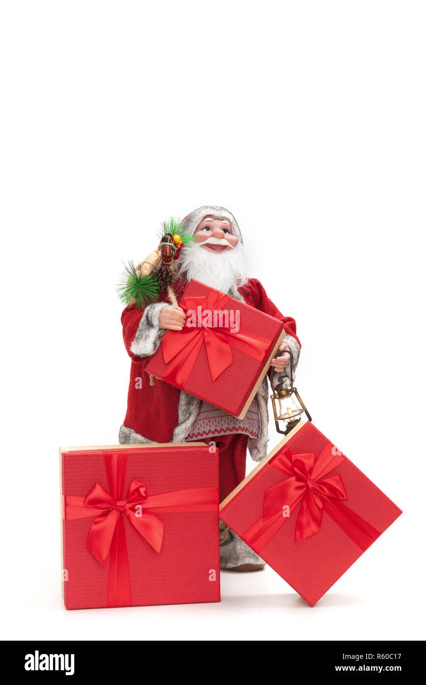 Santa Claus with gift box isolated on white background. Christmas and ...