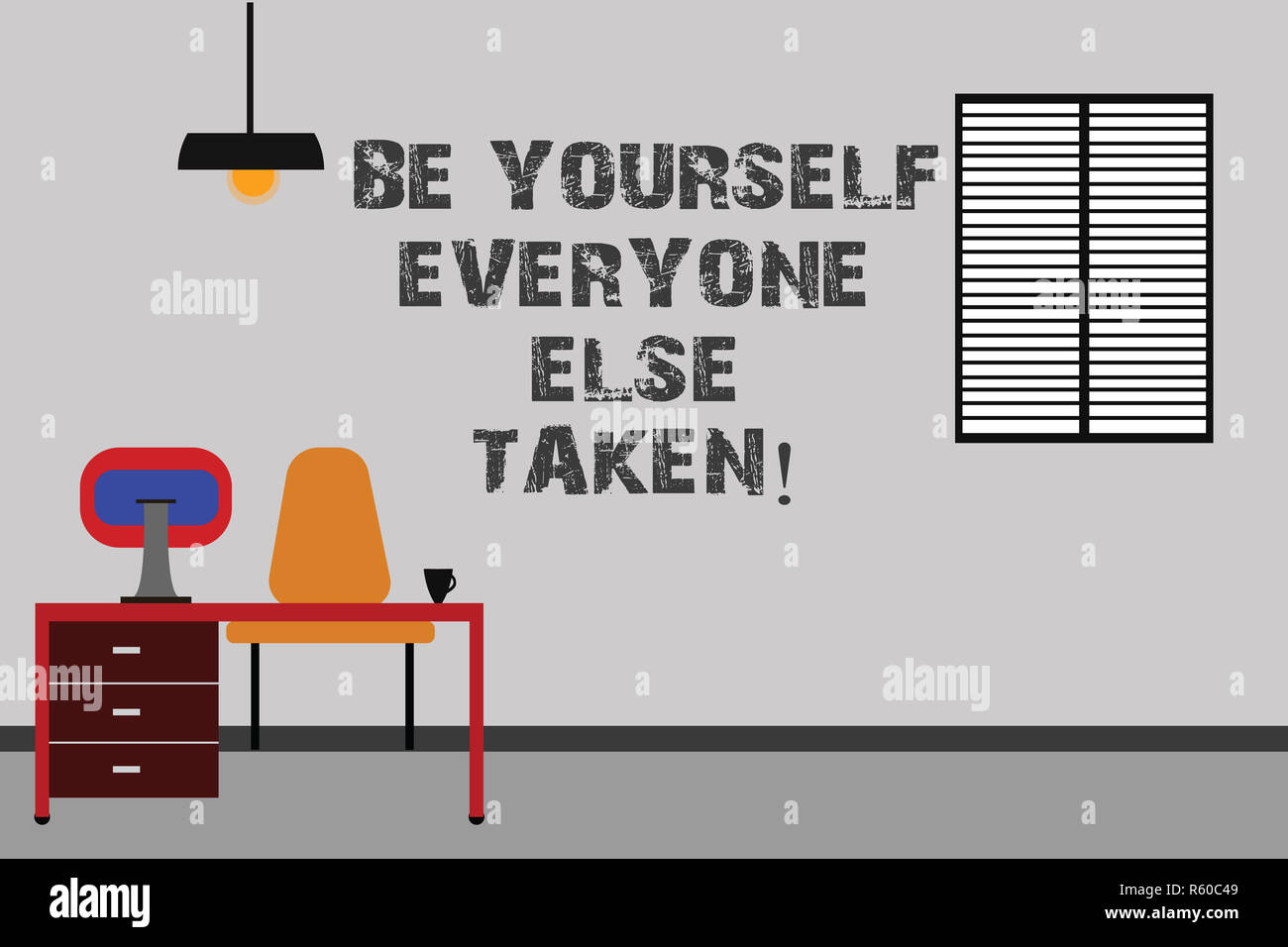 Writing note showing Be Yourself Everyone Else Is Taken. Business photo showcasing Have and show your own demonstratingality Minimalist Interior Compu Stock Photo