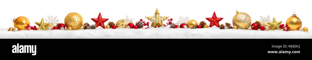 christmas border or banner with stars and baubles,white background Stock Photo