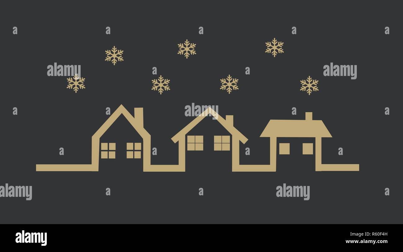 snowflakes vector illustration art with houses Stock Vector