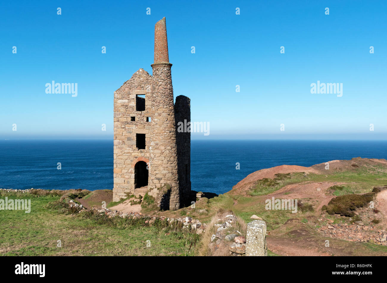 The old wheal owles engine house near st.just, penwith, cornwall, englnand, the mine is a filming location for the bbc tv series poldark, Stock Photo