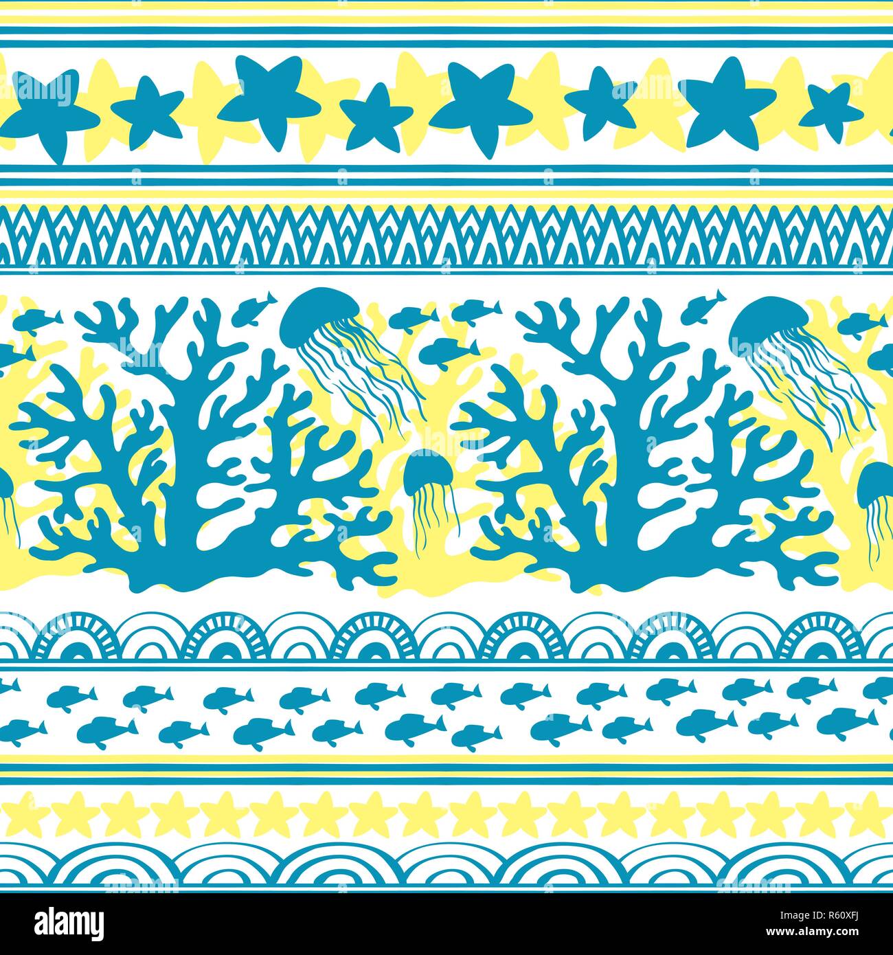 Stripe seamless pattern with sea underwater animals. Cute cartoon ...