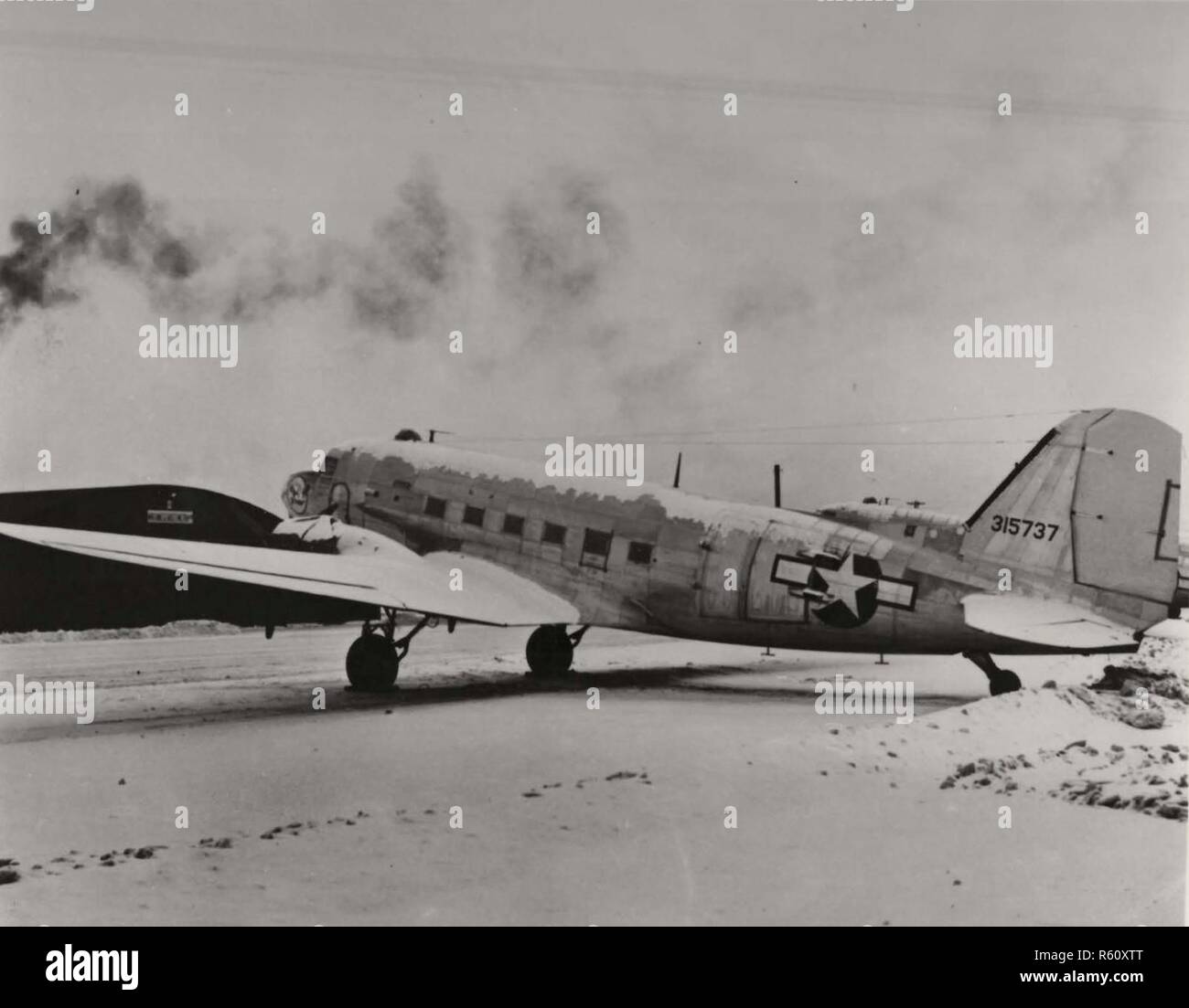 A U.S. Air Force C47 Skytrain sits on Elmendorf Field at Elmendorf Air
