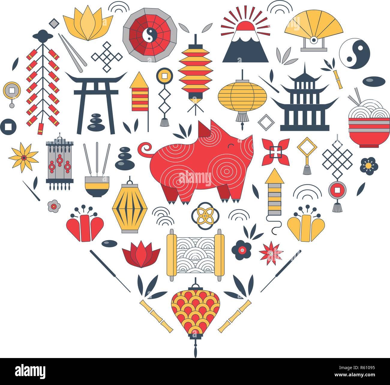 Chinese New Year in Heart Shape Stock Vector