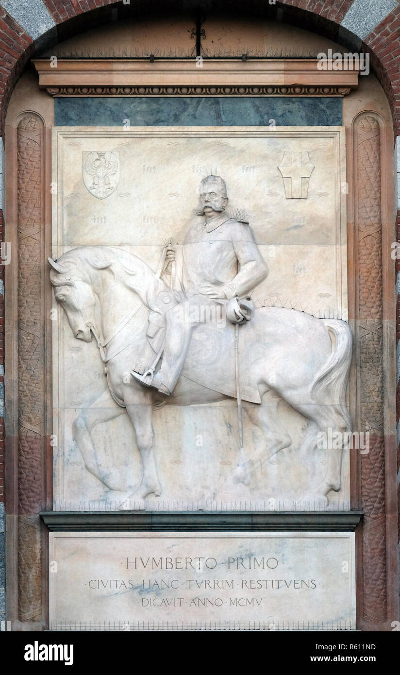 Bas-relief of Umberto Primo on Sforza Castle in Milano, Italy. Stock Photo