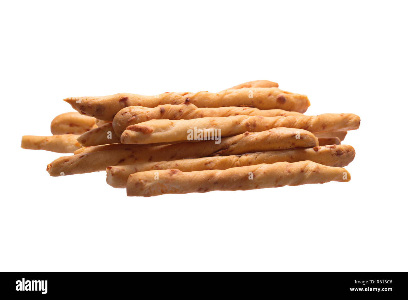 Freshly backed breadsticks  with parmesan isolated on white background Stock Photo