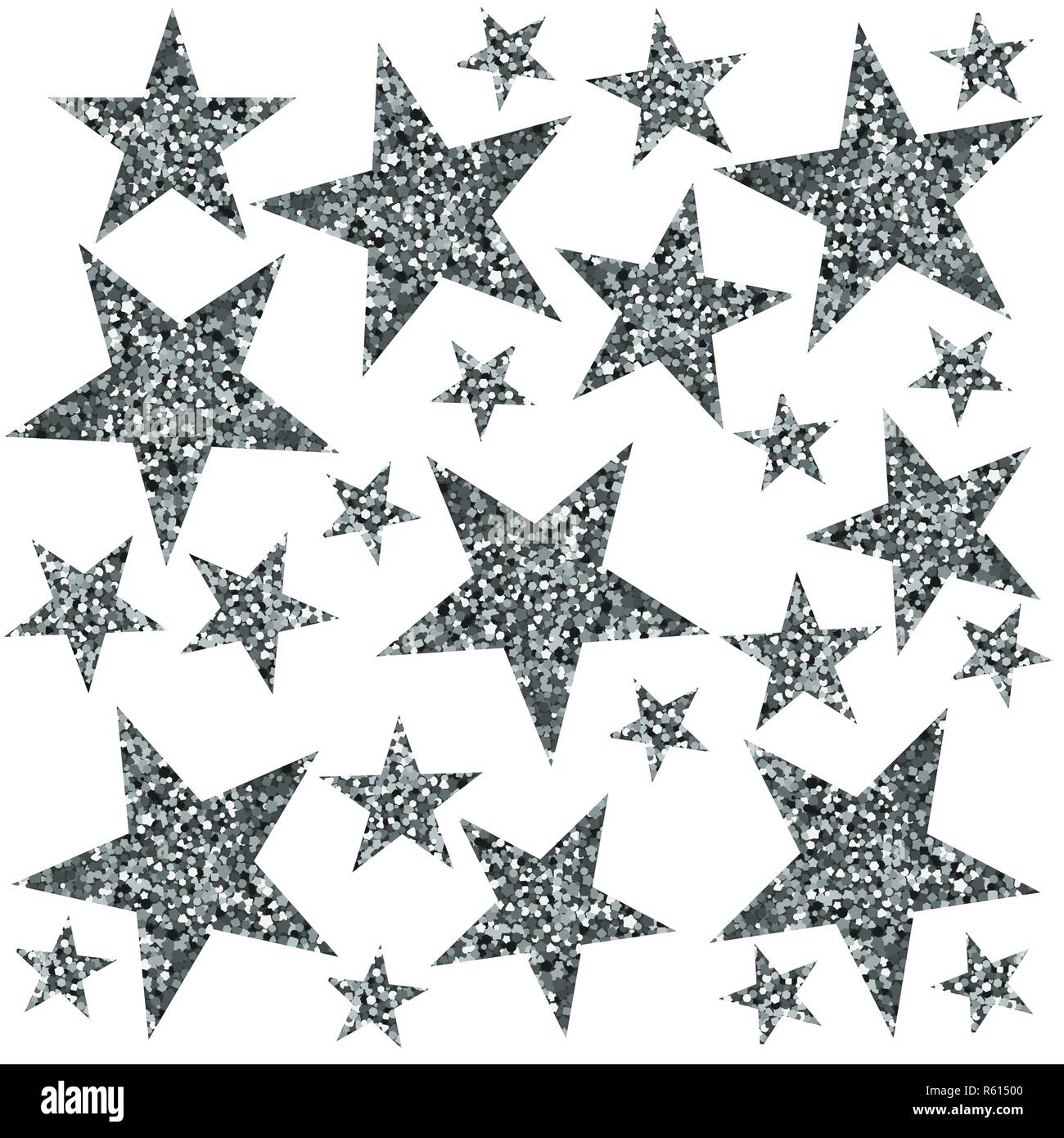 Silver stars on white background. Vector illustration. The texture of glitter. Stock Vector