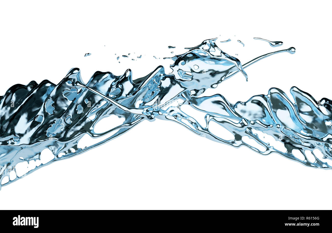 Blue water splash isolated on white background. 3d rendering Stock Photo