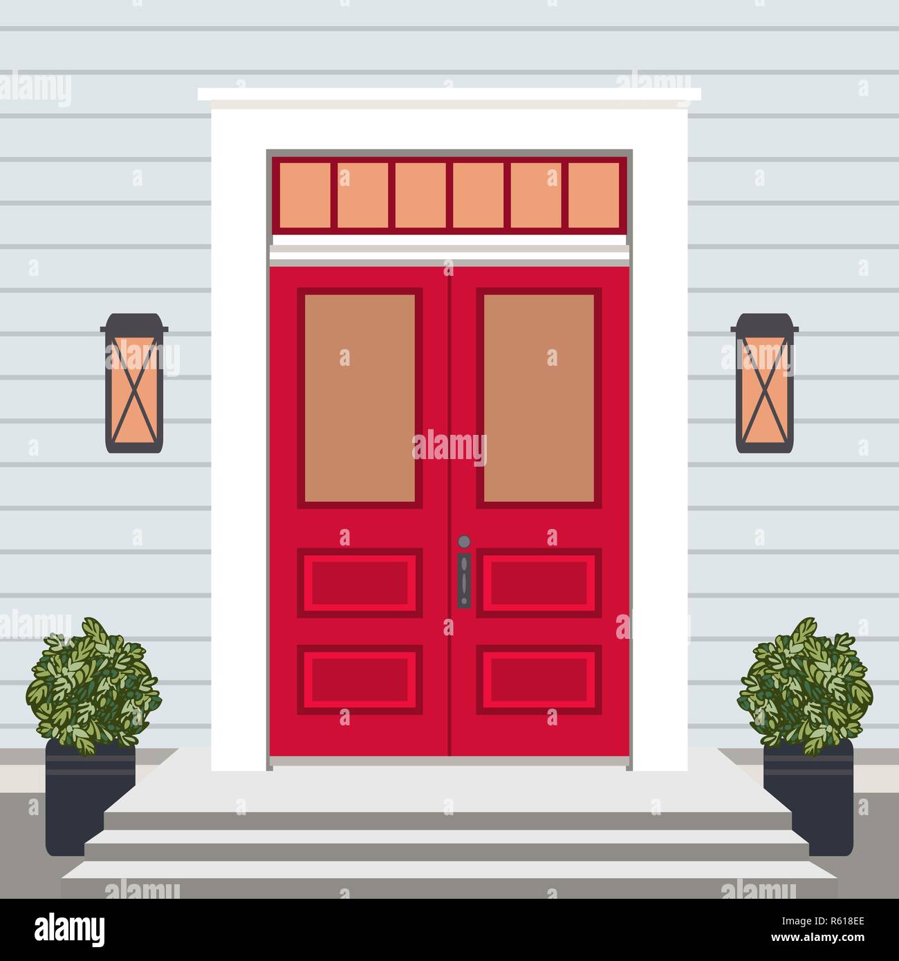 House door front with doorstep and steps window Vector Image