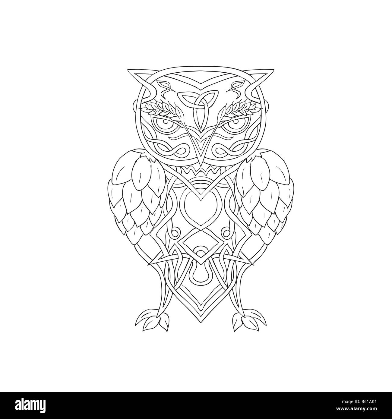 Hops and Barley Owl Celtic Knotwork Stock Photo