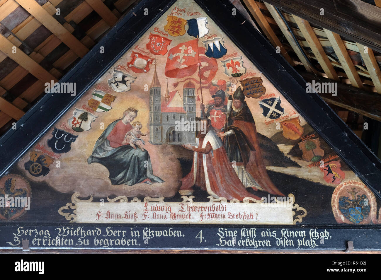 Historical paintings underneath the roof of the Chapel Bridge by Hans