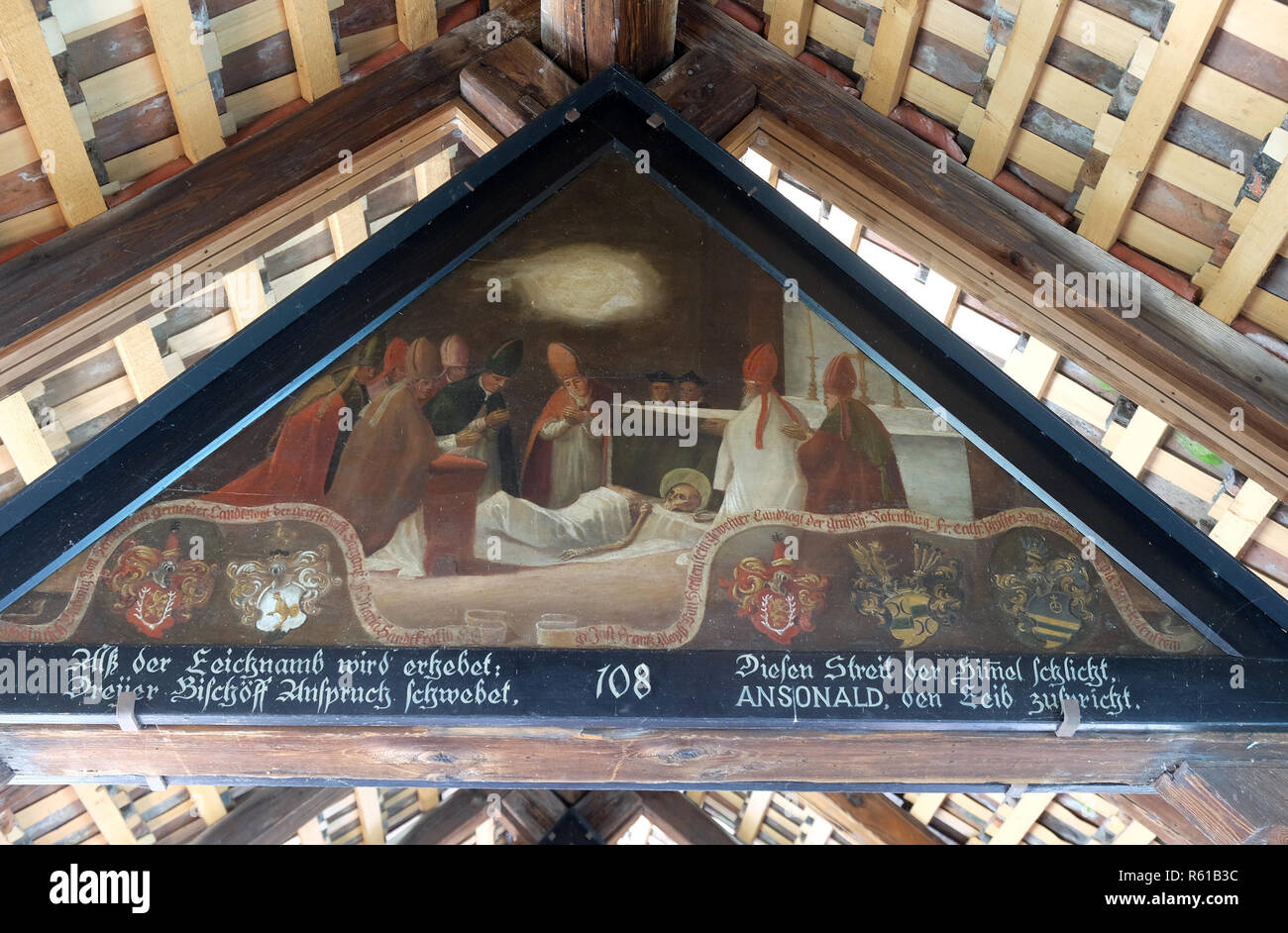 Historical paintings underneath the roof of the Chapel Bridge by Hans