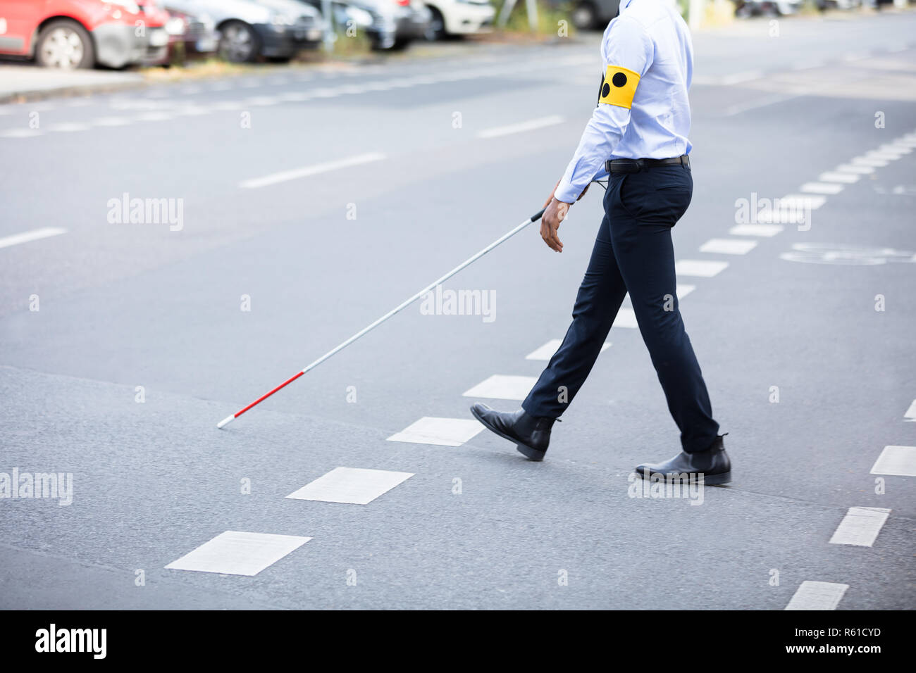 Blind Person Walking On Street Stock Photo Alamy