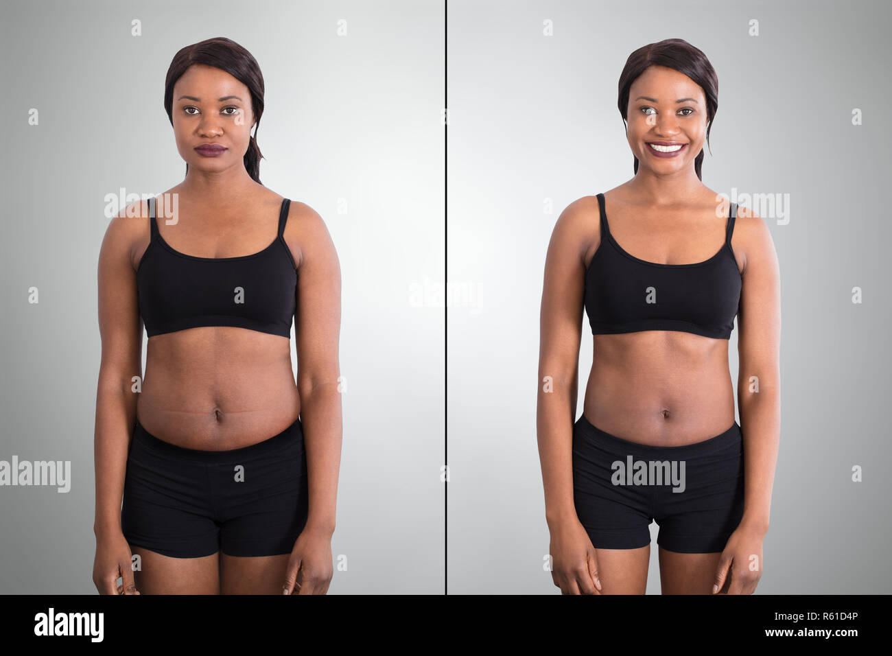 Before And After Concept Showing Fat To Slim Woman Stock Photo - Alamy