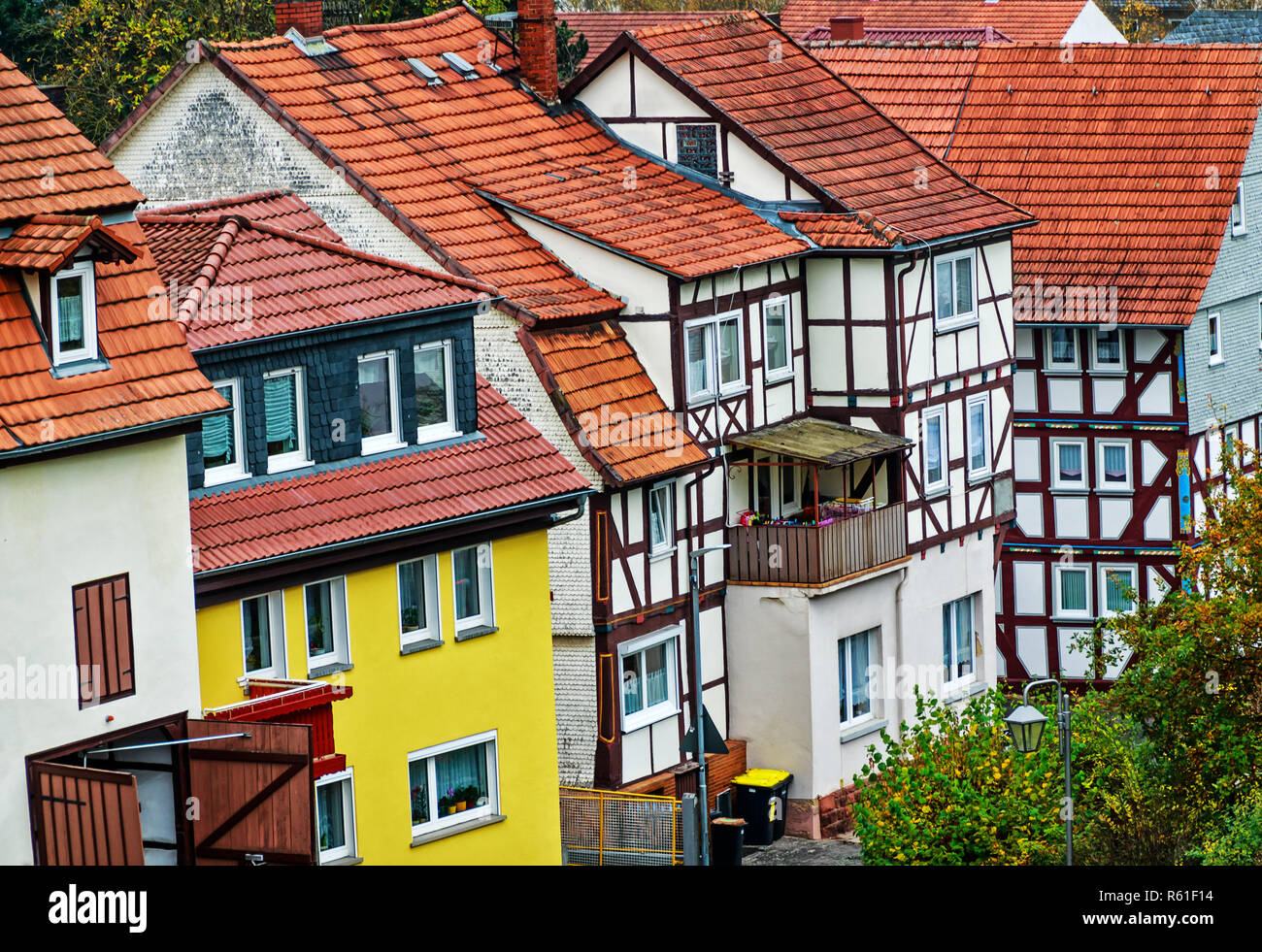 a row of historic houses in the old town of schlitz vogelsberg,also called the romantic castle town schlitz Stock Photo