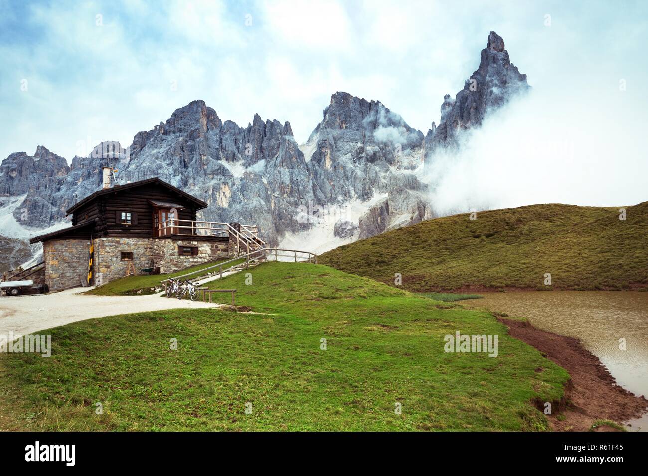 rifugio high at the Dolomites mountains. Italy. Stock Photo