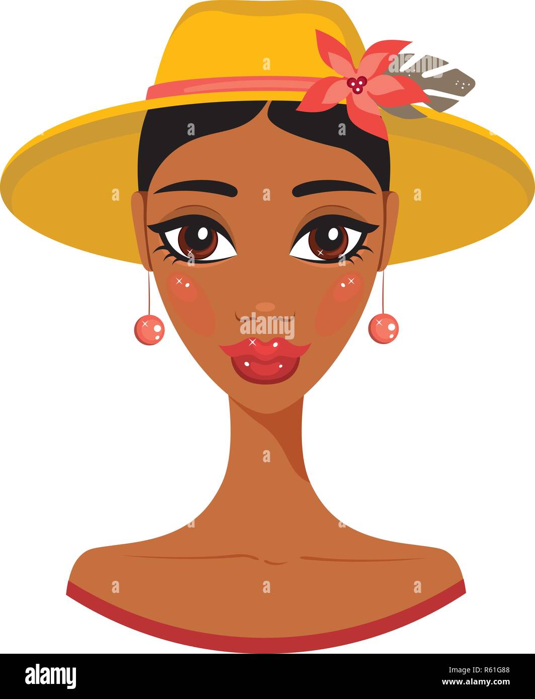Beautiful African American young woman in stylish hat Retro portrait Vector illustration Stock Vector