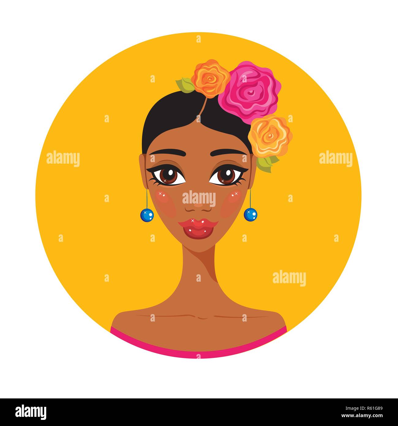Beautiful Mexican young woman Colorful portrait of Hispanic girl Vector illustration Stock Vector