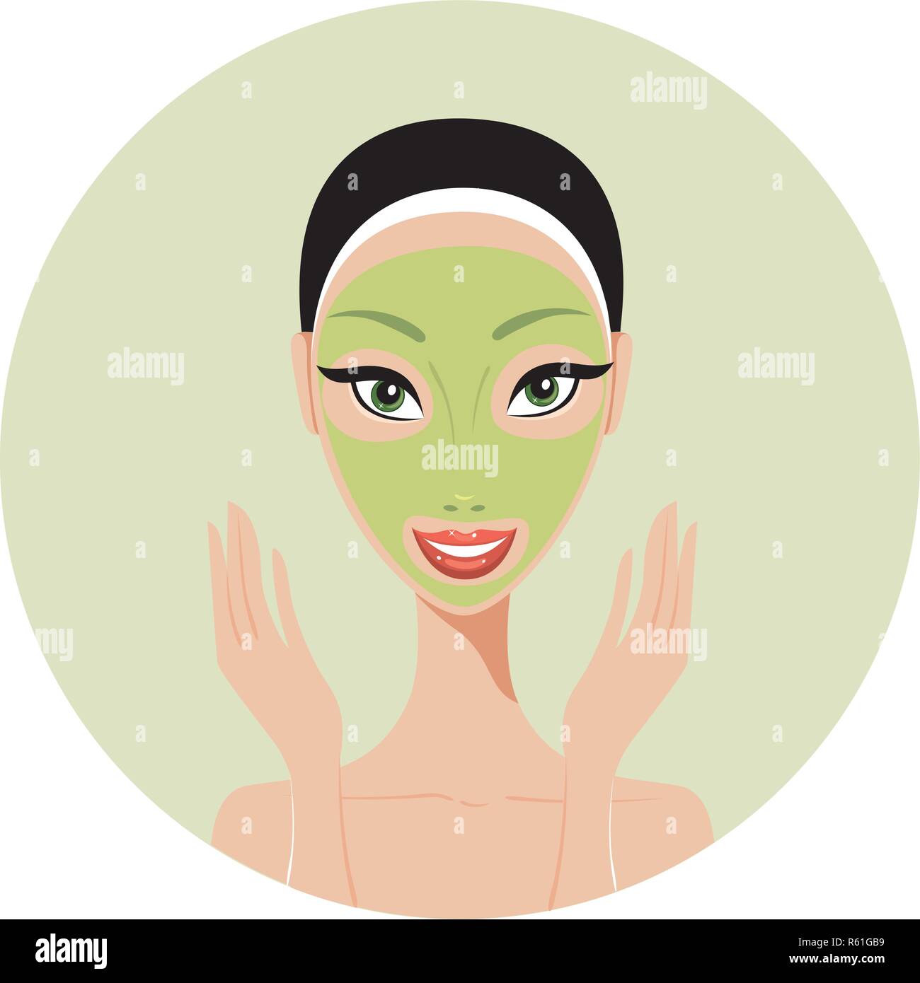 Beautiful Happy Woman With Face Mask Spa Skin Care Concept Vector