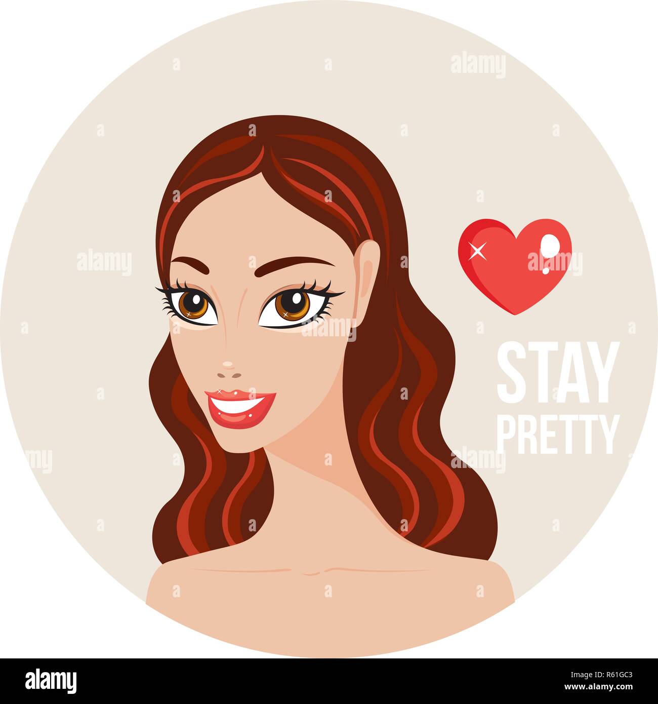 Happy young woman with wavy red hair smiling looks beautiful Vector ...