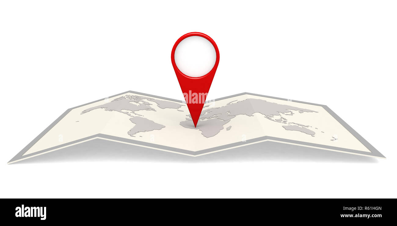 World map in frame with pin pointer Stock Photo