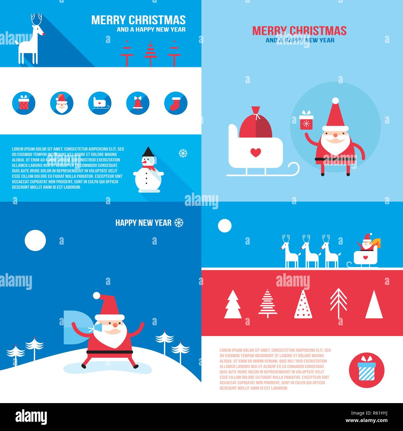 Christmas New Year banner set Santa Claus presents gifts Vector ...