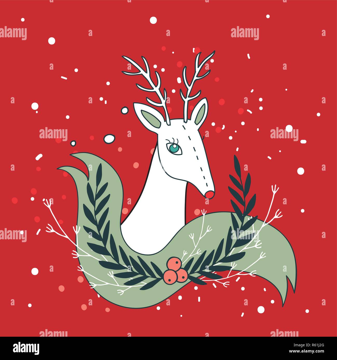 Christmas deer New Year Holiday greeting card design template Vector ...