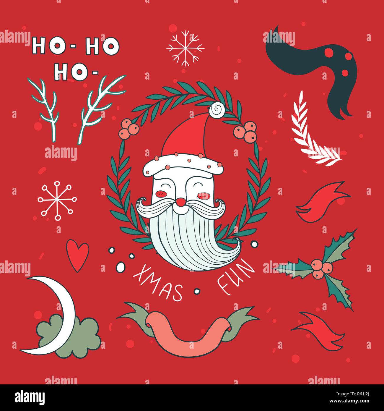Christmas hand drawn design elements set with Santa Claus Vector ...