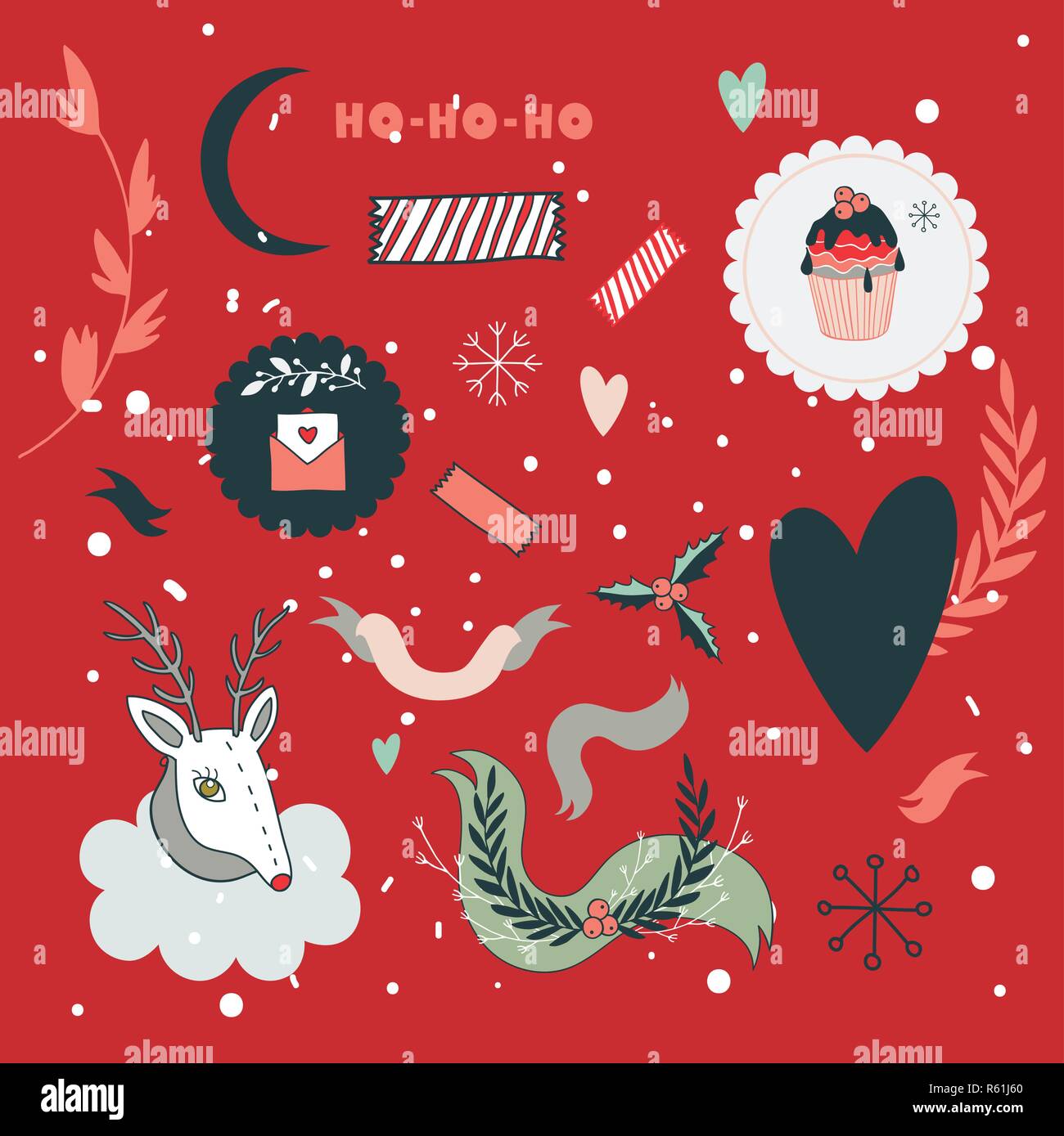 Christmas and New Year hand drawn design elements set Vector ...
