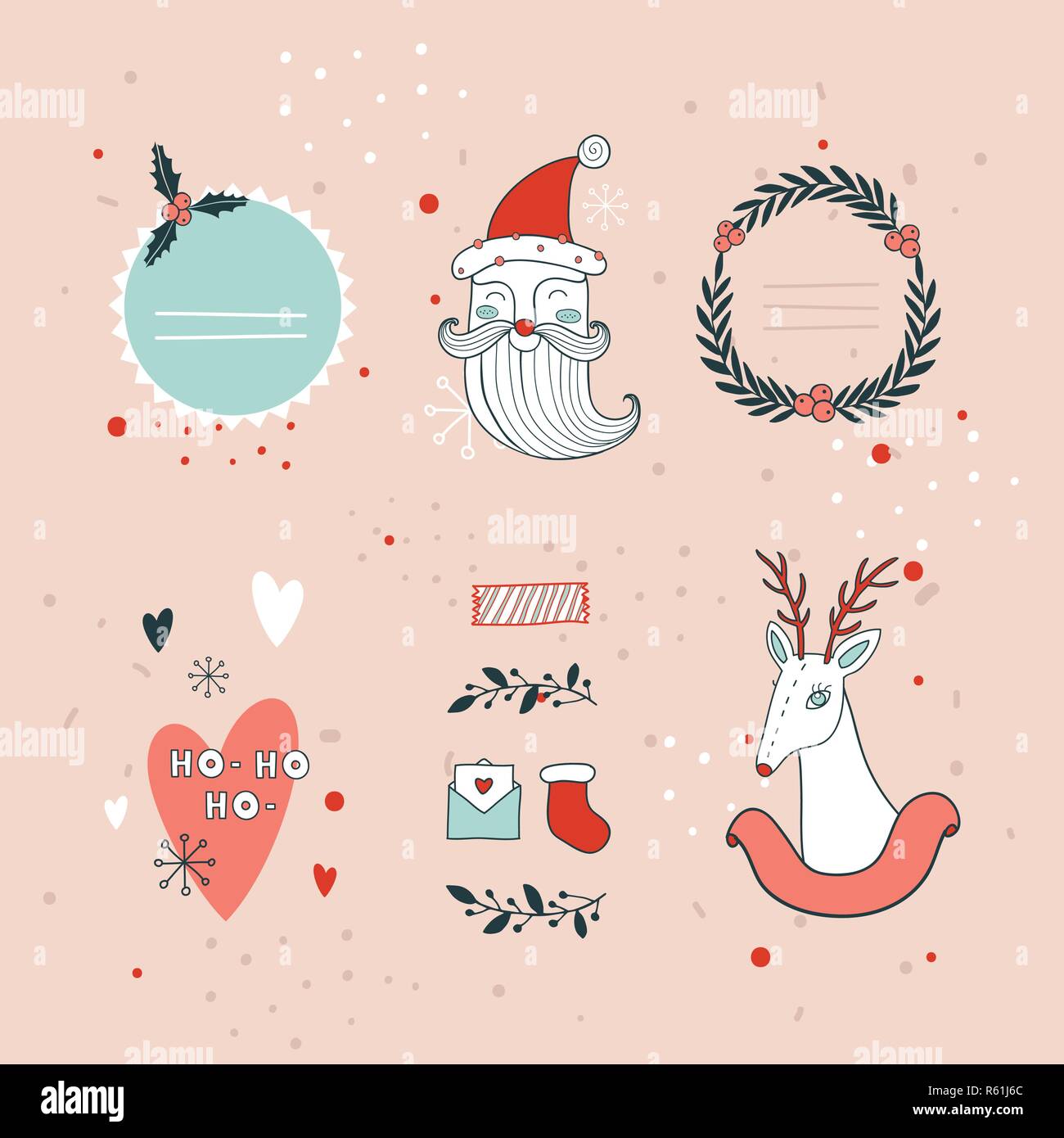 Christmas and New Year hand drawn design elements set Vector ...