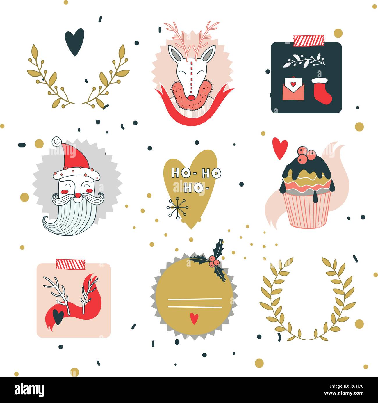 Christmas and New Year hand drawn design elements set Vector ...