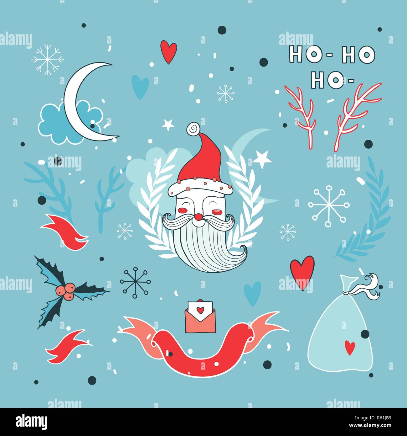 Christmas hand drawn design elements set with Santa Claus Vector ...