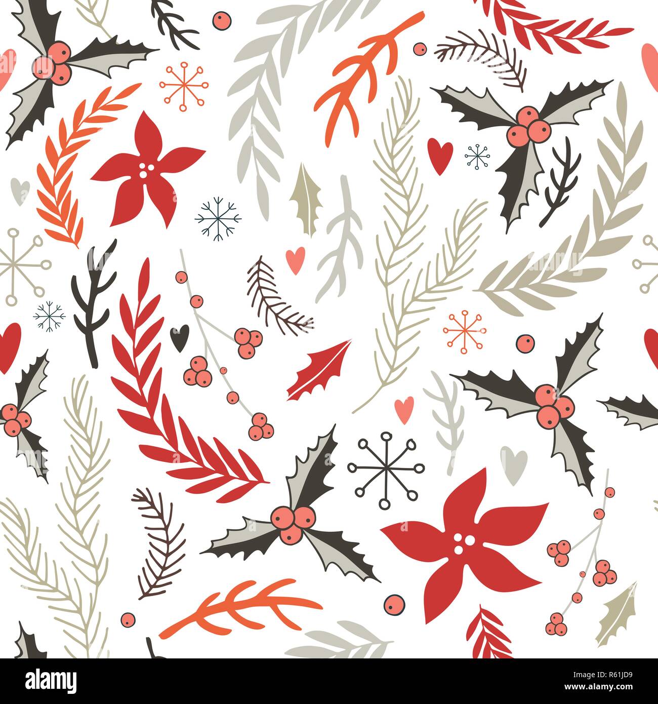 Hand drawn seamless background pattern Winter Christmas New Year style ...