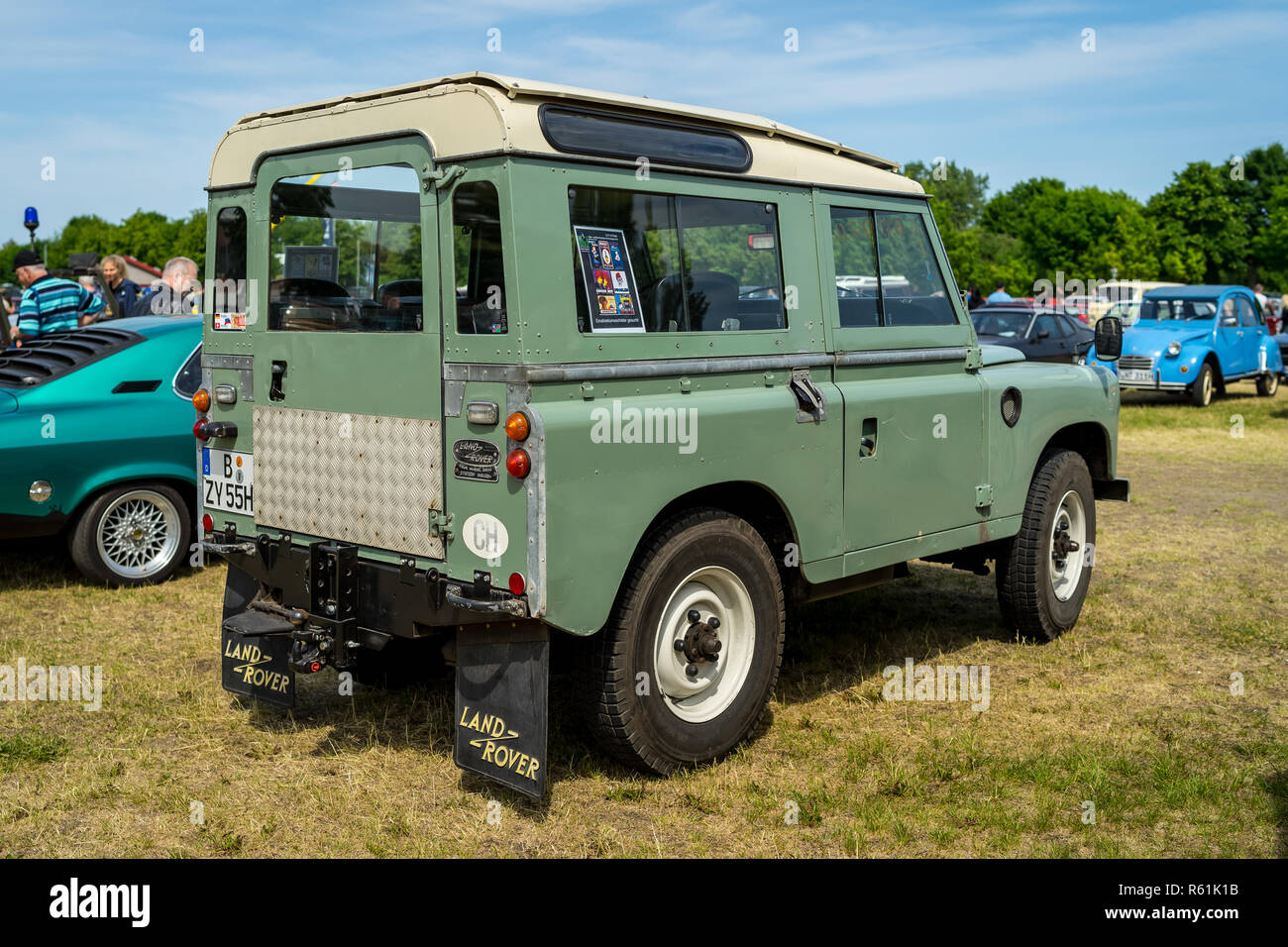 PAAREN IM GLIEN, GERMANY MAY 19, 2018 Offroad vehicle Land Rover Series III. Rear view