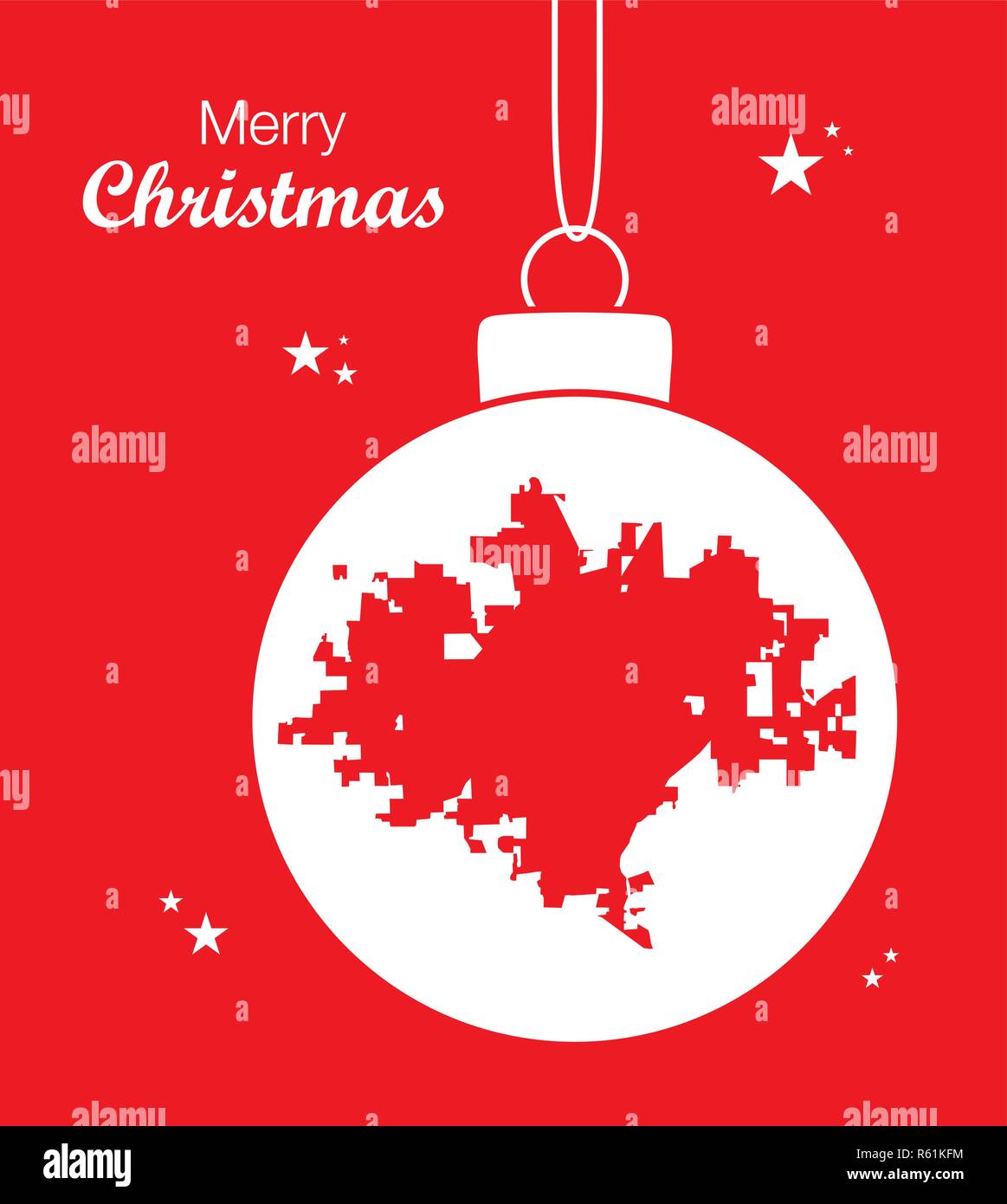 Merry Christmas illustration theme with map of Wichita Kansas Stock