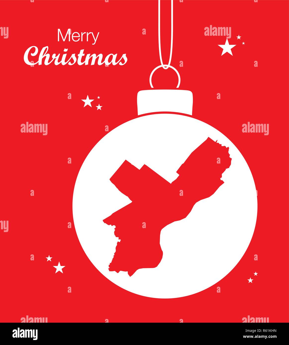 Merry Christmas illustration theme with map of Philadelphia Stock Vector
