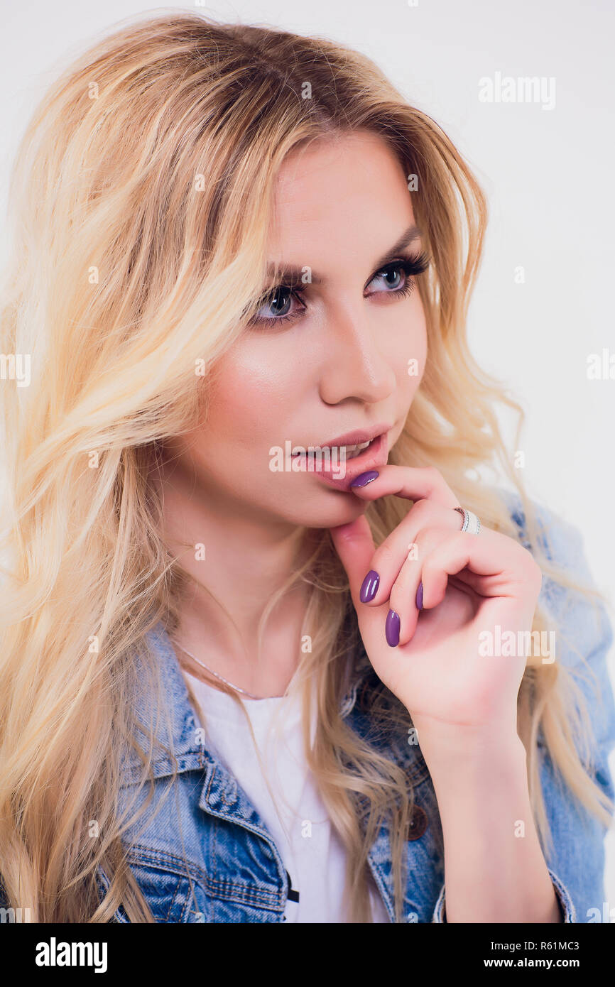 Beauty Woman With Makeup Brushes Natural Make Up For Blonde Model