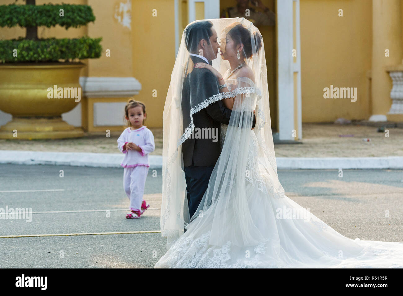 Wedding Photo Along The Royal Palace In Phnom Penh Cambodia Stock