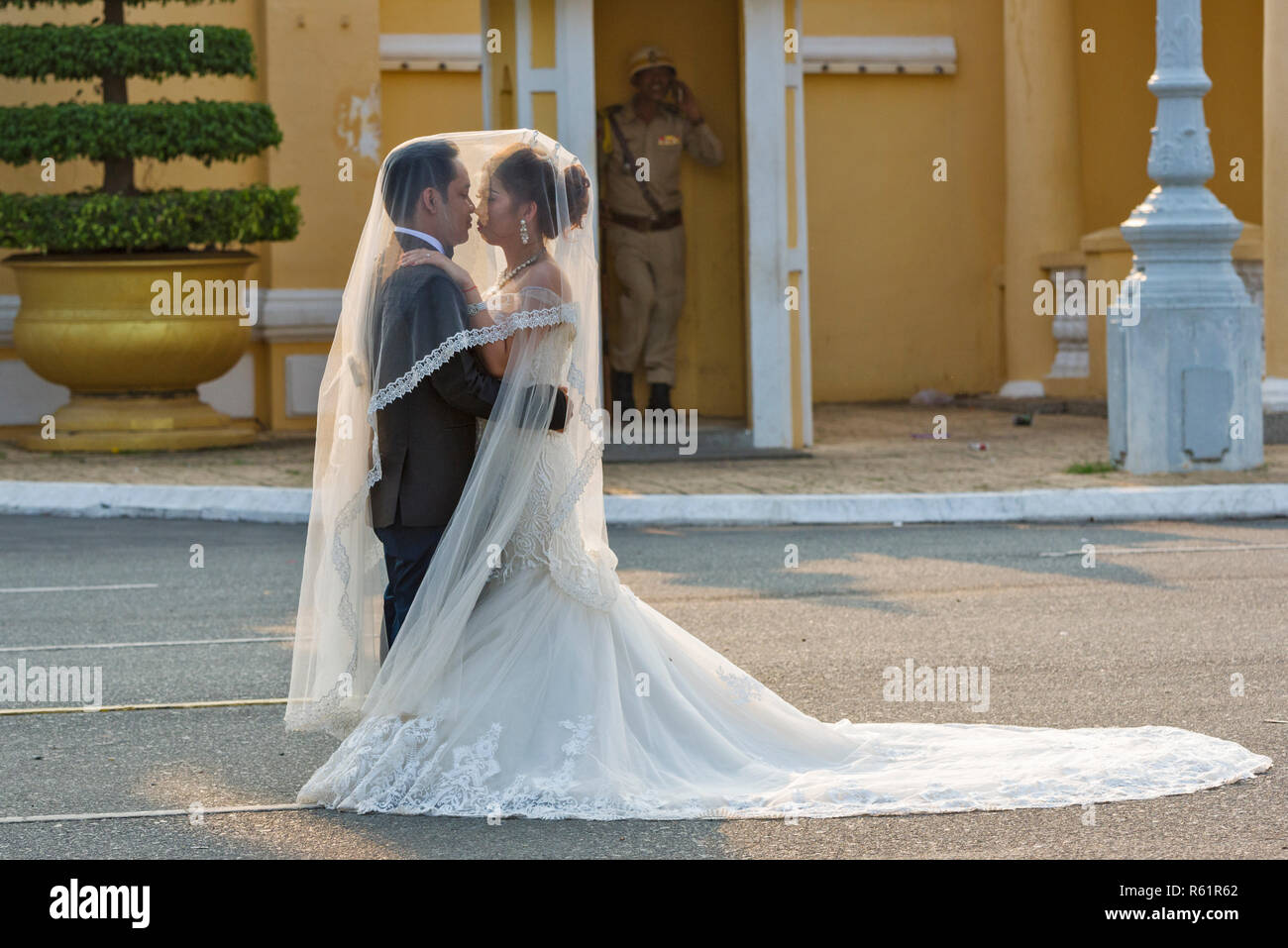 Wedding Photo Along The Royal Palace In Phnom Penh Cambodia Stock