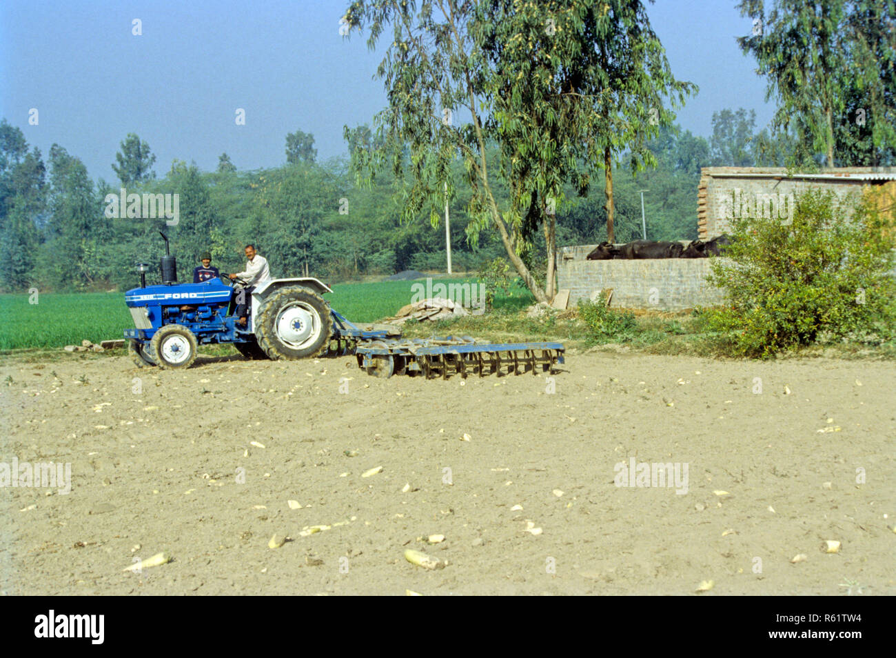 Indian farmer ploughing field tractor hi-res stock photography and ...
