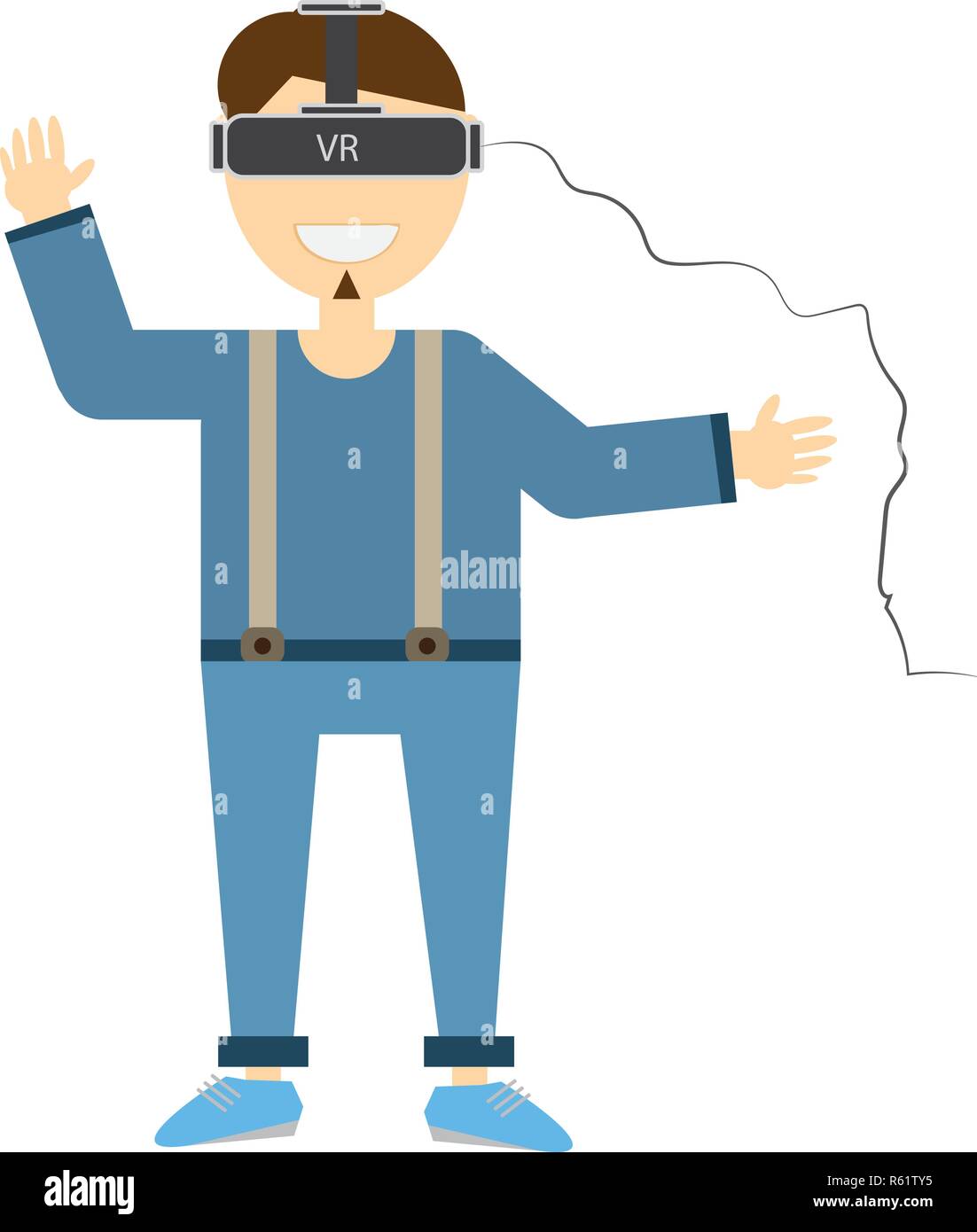 Young man trying virtual reality.Isolated vector character design. Stock Vector