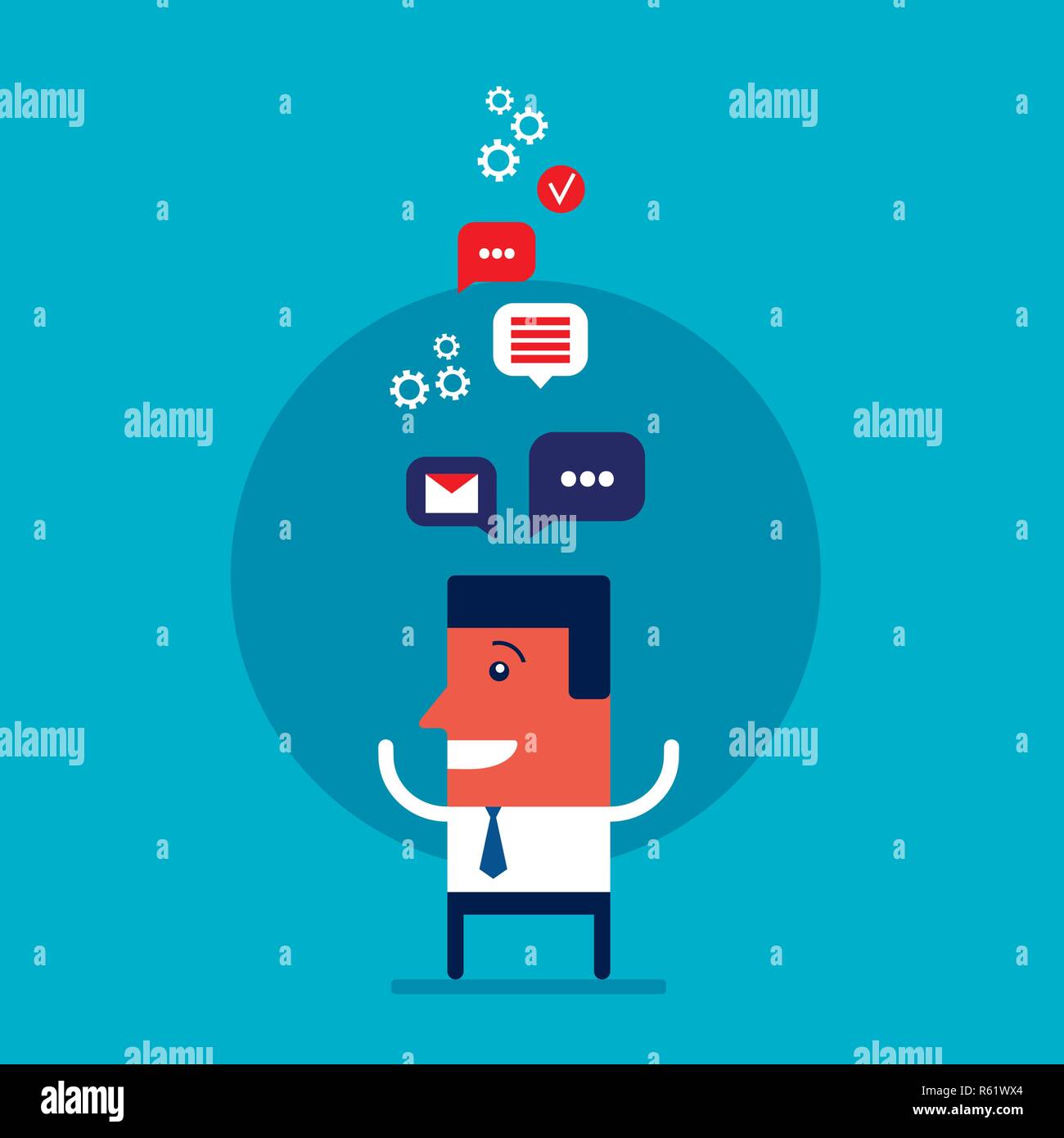 Happy businessman with business icons Business success concept Vector ...