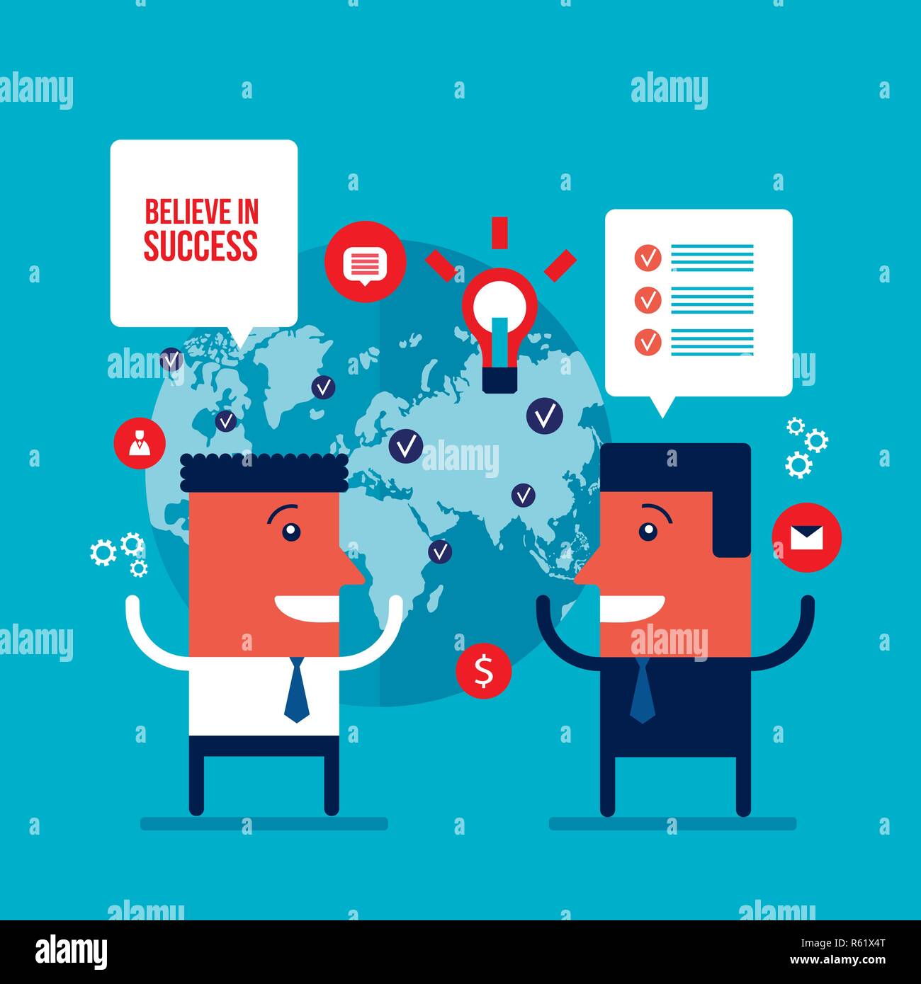 Happy businessmen talking Partnership teamwork business success Vector ...