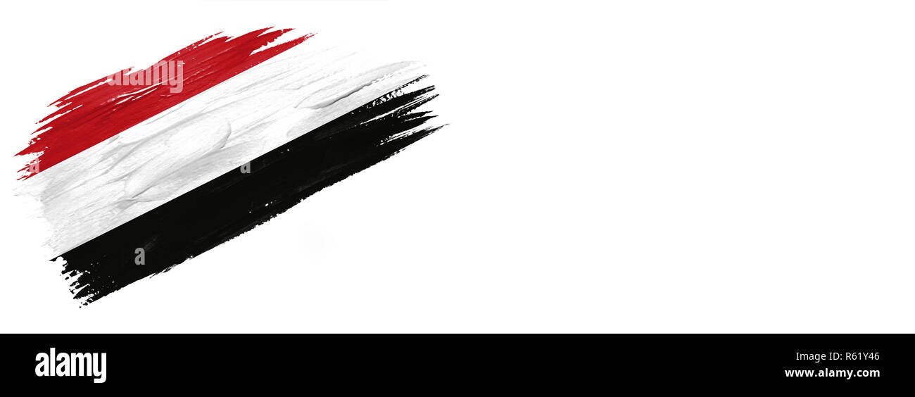 brushes painted flag. Hand-drawn style flag of Yemen isolated on white ...