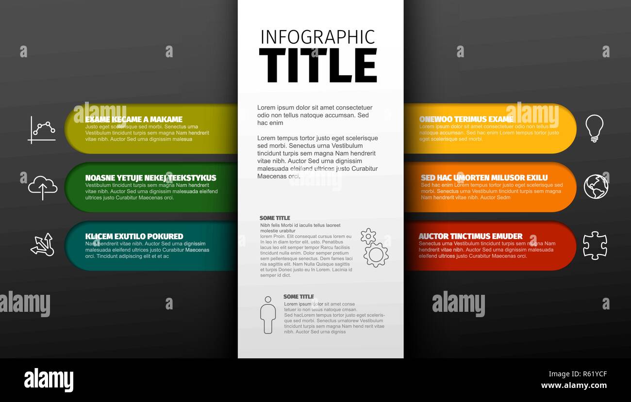 Vector dark multipurpose Infographic template with six elements and the ...