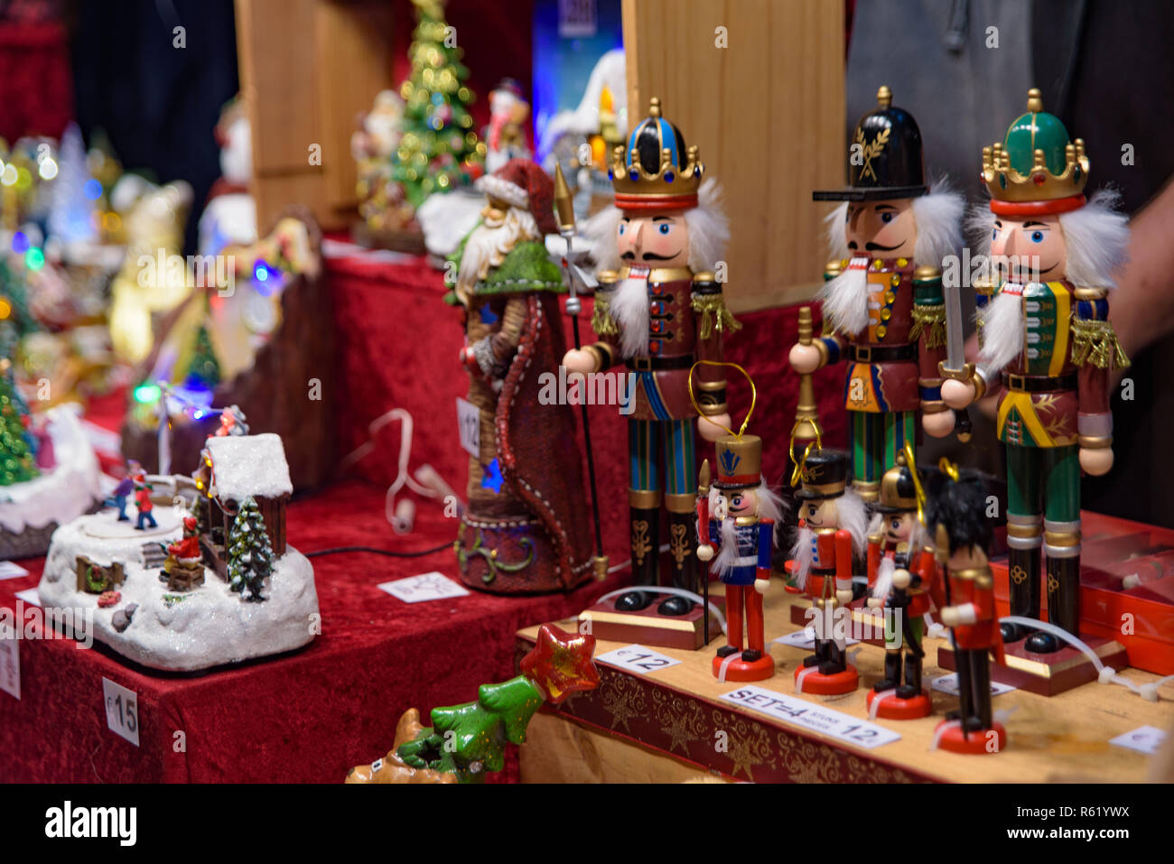Art craft stall in 2018 Christmas market in Brussels, Belgium Stock Photo
