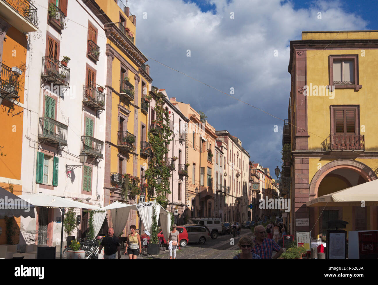 a street in the centre of Bosa, Sardinia, Italy Stock Photo