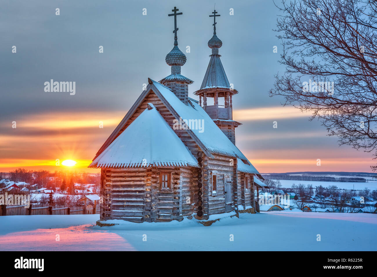 Russian church at sunset Stock Photo